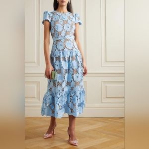 Self-portrait blue lace midi dress w belt size UK 10 us 6 (fits like us 4)